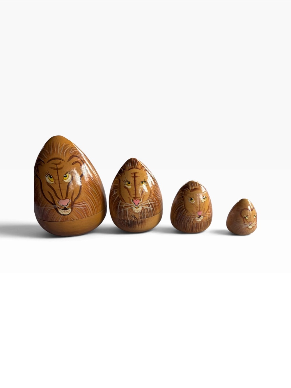Hand-Painted Brown Lion Nesting Dolls - Set of 4